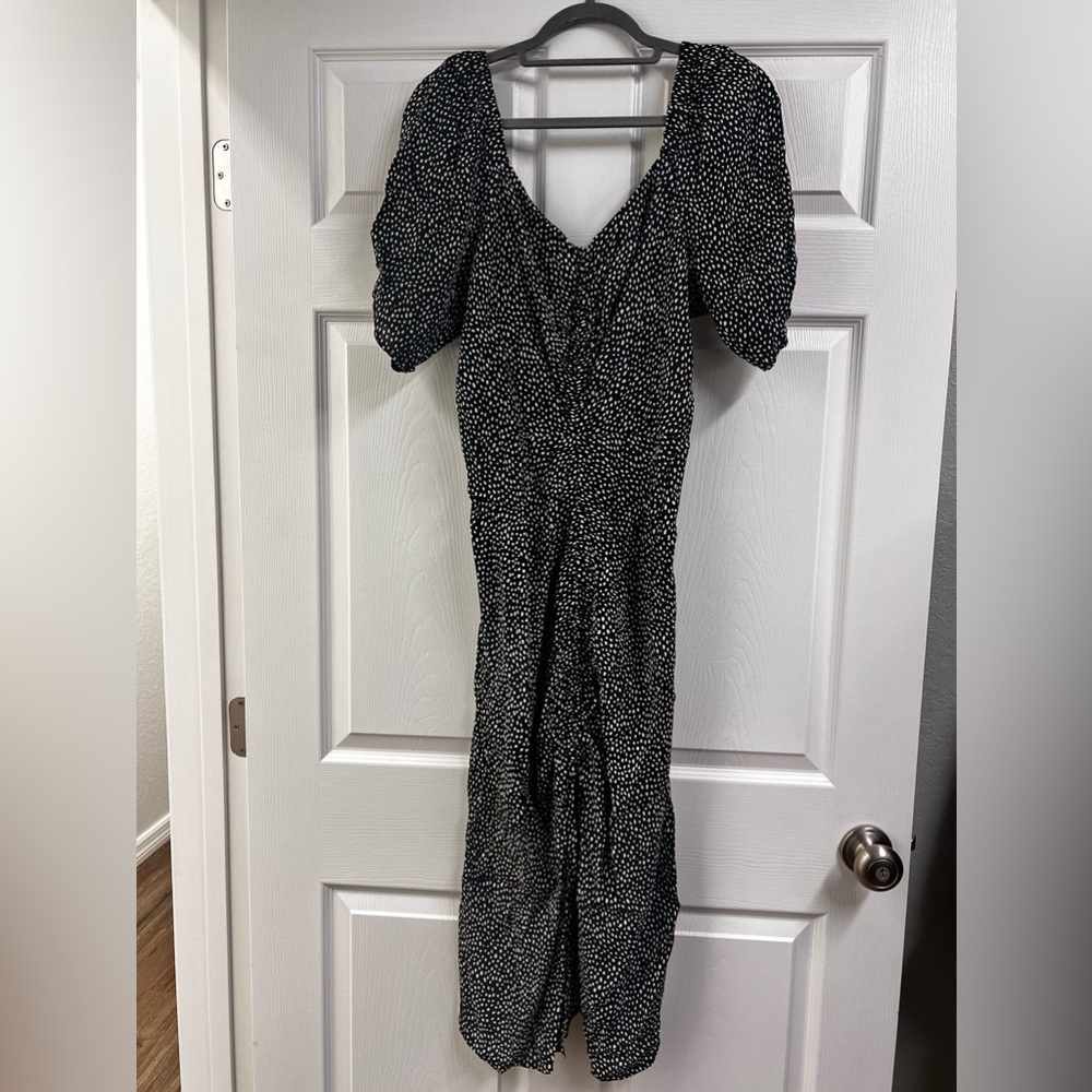 Open Edit black and White Midi Ruched dress with front middle slit